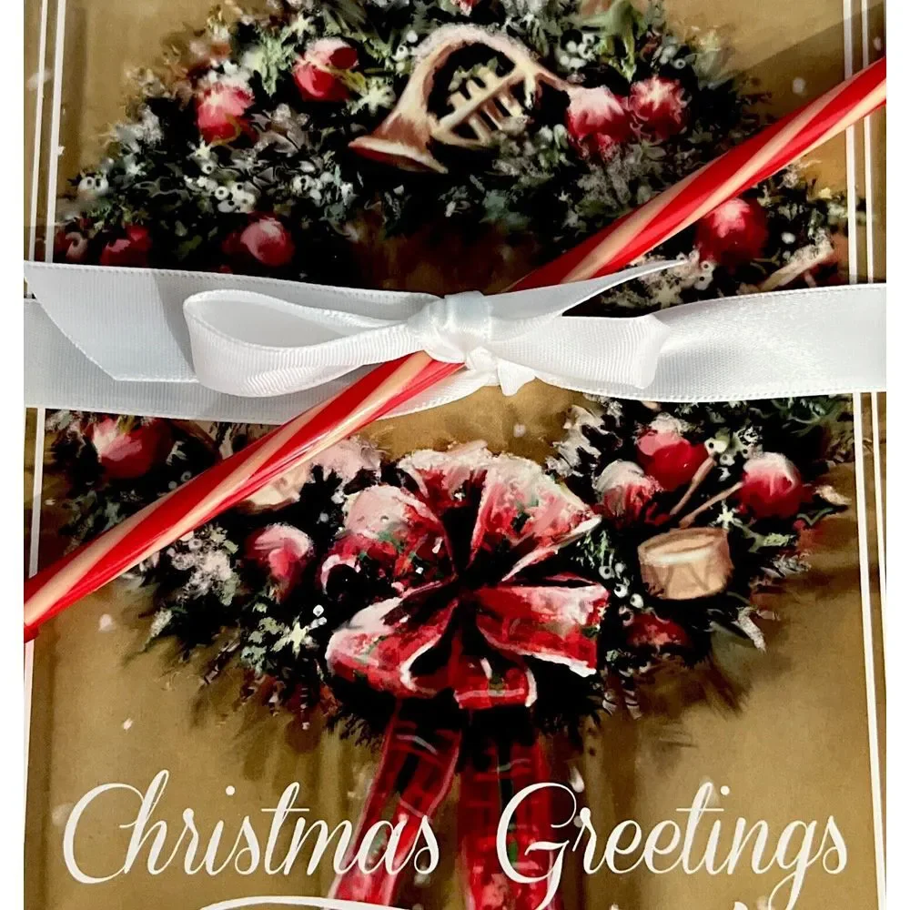 Vintage Christmas Greetings Holiday Journal Notebook Stationary Candy Cane Pen‎